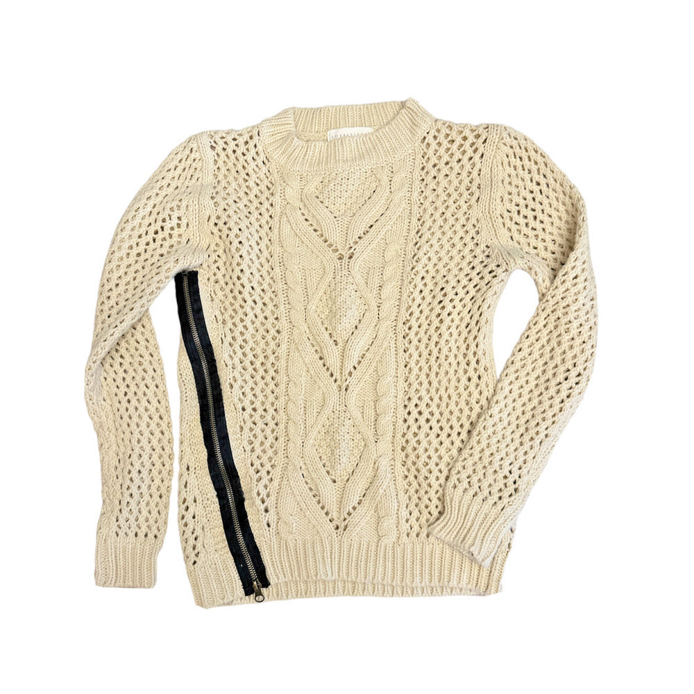 LOVESTITCH Sweater Womens Medium Cable Knit Cream Zipper Pullover